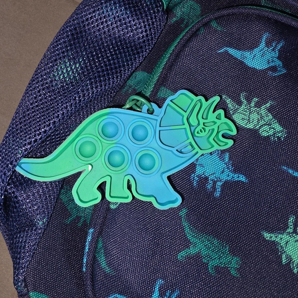 Cat & Jack Kids Dinosaur Backpack Navy Blue Green BG57153VV with Pop It Keychain